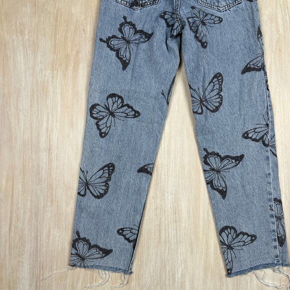 Pacsun Butterfly Stamped High Rise Frayed Hem Straight Casual Denim Jeans 23 - Picture 14 of 16
